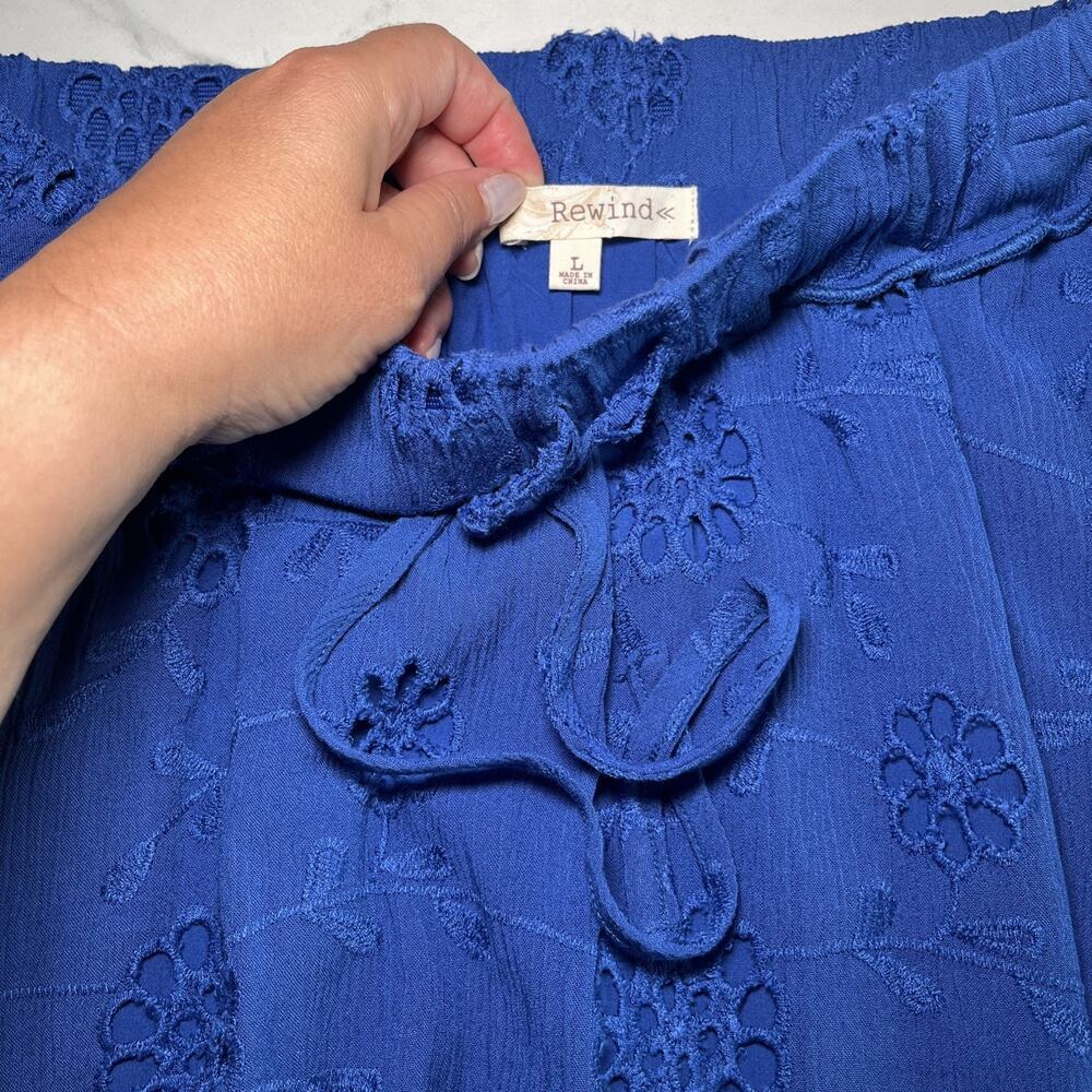 Rewind Womens Size Large Royal Blue Skirt Embroidered Floral Pull On Elastic NEW - Picture 2 of 9